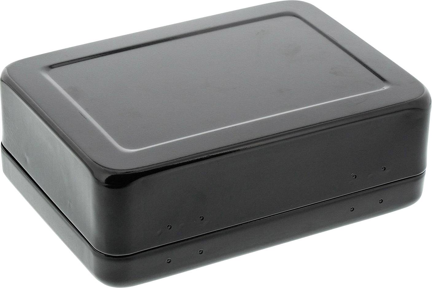 A rectangular, black plastic box with no visible markings or embellishments.