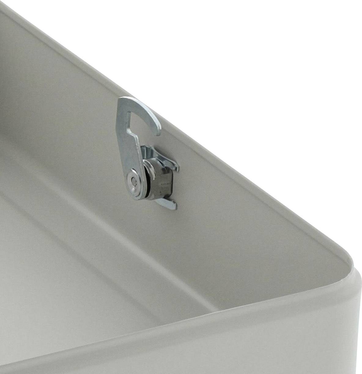 Metal corner connector with locking clip, used for securing and stabilising construction structures.