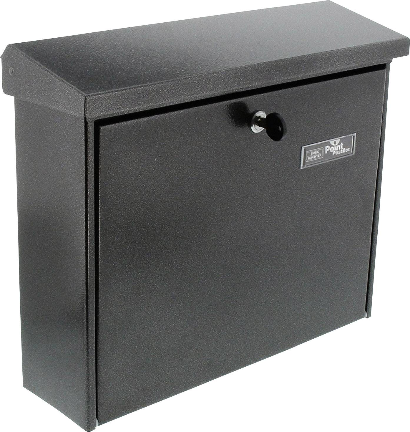 Black postbox with a lock on the front.