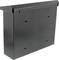 Black, rectangular metal box with screw holes on the front face, potentially suitable for wall mounting.
