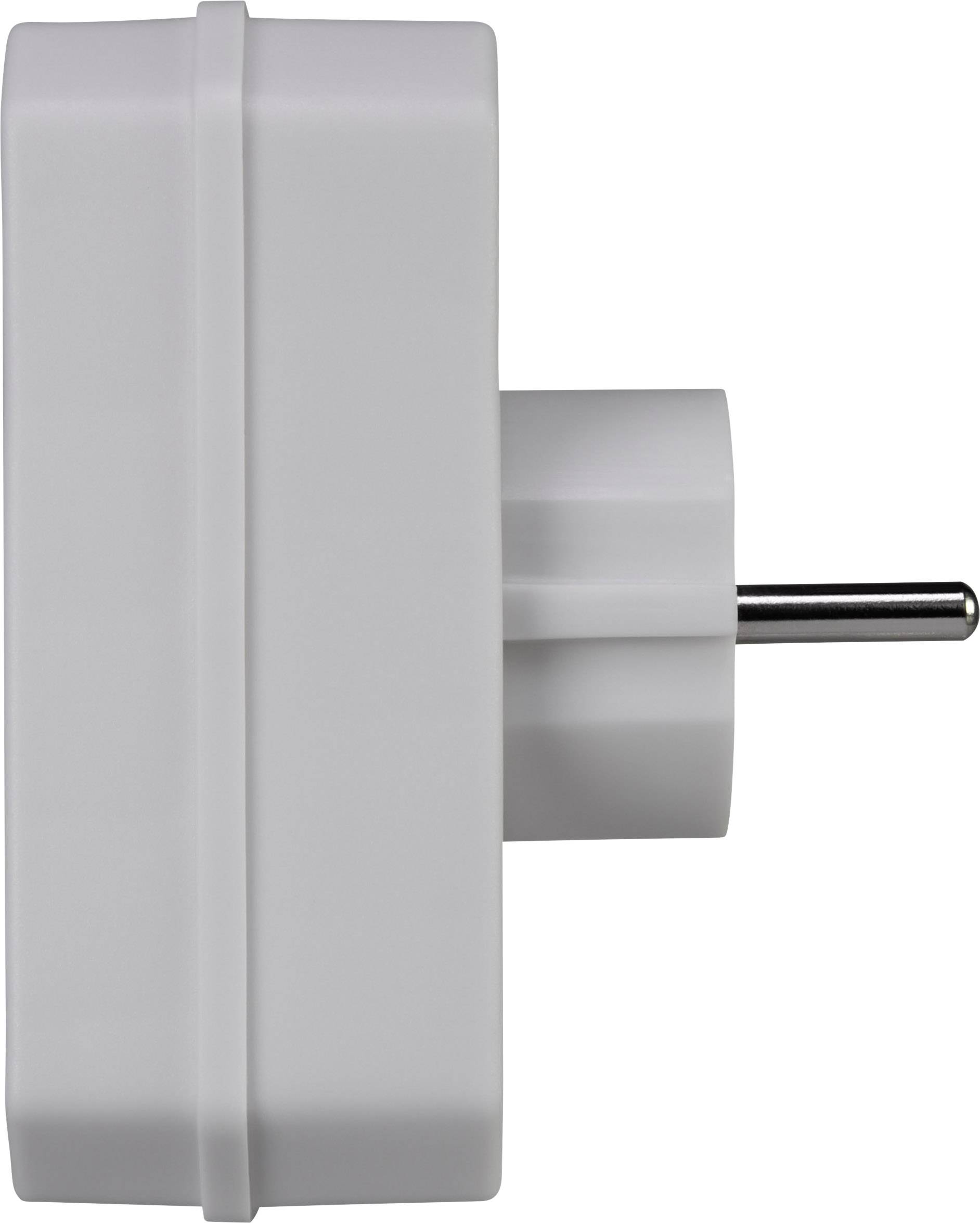 A white adapter plug, shown from the side, with European plug design, suitable for use in Europe.