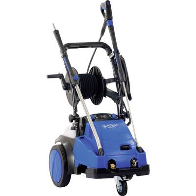A blue pressure washer with hose reel and handles. Suitable for intensive cleaning work outdoors.
