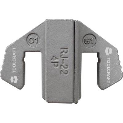Crimping tool with inscription 'RJ-22 4P' and marking 'G1', suitable for processing specific cable types. Toolcraft logo on the left and right.
