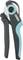 Hand crimping pliers with black and turquoise handle, suitable for processing crimp contacts.