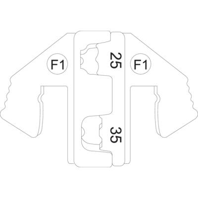 'Technical drawing of a fastening component with two numbered areas: 25 and 35. E1 markings are visible on both sides.'