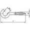 Technical drawing of a hook-headed screw with dimensions in millimetres; shows threaded section and curved tip.