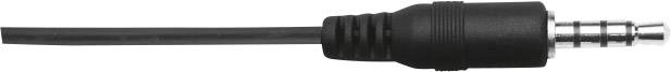 Black audio plug with four conductive rings on a cable, typical for headphone connections on computers and mobile devices.