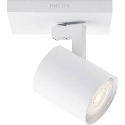Adjustable white Philips ceiling spotlight with a cylindrical spot head. Ideal for targeted lighting in interior spaces.