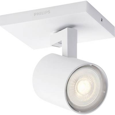 White Philips ceiling light with a rectangular base and an adjustable round spotlight for directional illumination.