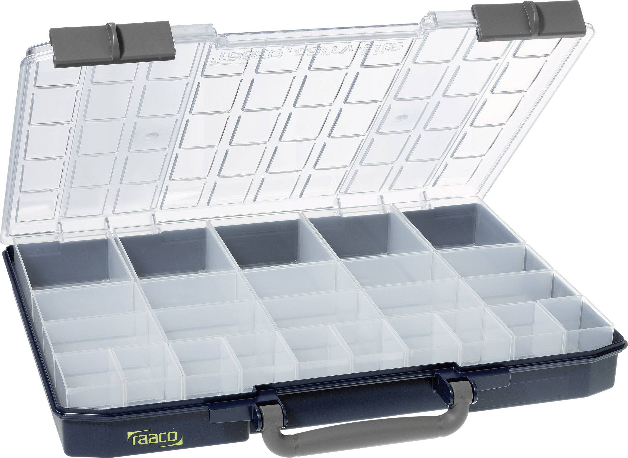 raaco CarryLite 55 5x10-25/2 Assortment case (L x W x H) 330 x 415 x 57 mm No. of compartments: 25 fixed compartments Content 1 pc(s)