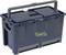 Dark blue toolbox with carry handle and two front compartments, labelled 'raaco'.