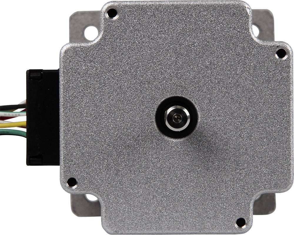 A square metal motor with visible connection wires.