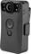 A black body camera with two buttons and a lens on the front, featuring a clip on the side for attachment.