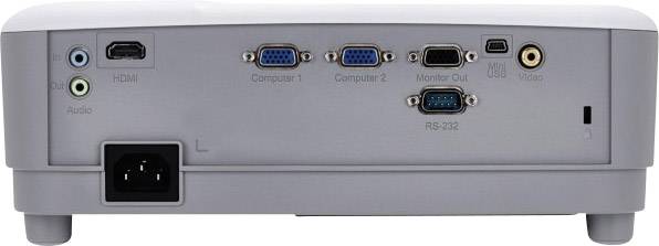 Back of a projector with connections: HDMI, Audio, two Computer ports, Monitor Out, RS-232 and Video.