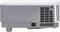 A grey projector, side view, with ventilation openings and control buttons. Suitable for presentations and home cinema.
