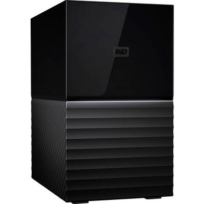 A black, cube-shaped external hard drive enclosure with the 'WD' logo on the front. Suitable for data backup.