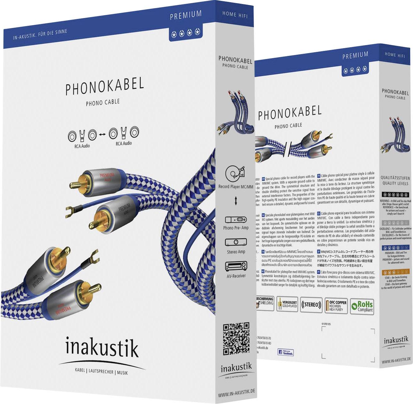 Inakustik 00405115 RCA Audio/phono Cable [1x RCA plug (phono) - 1x RCA plug (phono)] 1.50 m Blue, Silver double shieldin-1