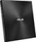 External DVD writer by ASUS in a sleek black design.