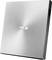 A silver external drive by ASUS with a glossy, circular pattern in the centre.