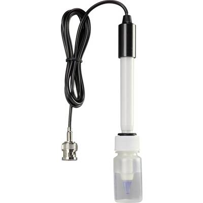 A pH sensor with cable and electrode connection. Used for measuring the pH value of liquids in scientific applications.