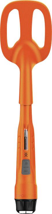 Orange snow shovel with an ergonomic handle and robust blade, suitable for outdoor snow activities.