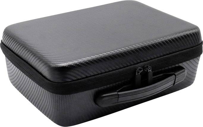 A black hard-shell carry case with a zip and handle, potentially suitable for electronics or accessories.
