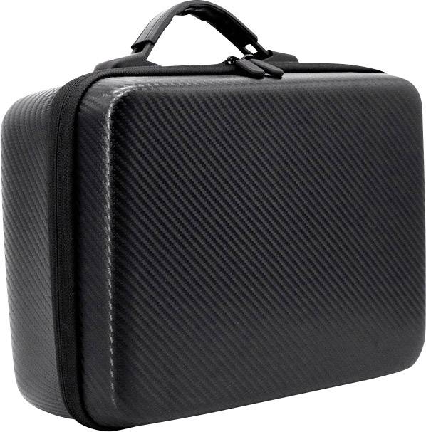 Black, rectangular hard-shell case with carrying handle and textured surface, suitable for protective transportation of items.