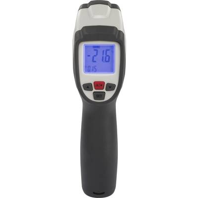 Infrared Thermometer with Digital Display. The screen shows '-21.6' degrees. Handheld device with black handle and three buttons.