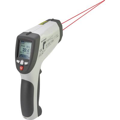 Infrared thermometer displays a temperature reading of 22.4 degrees Celsius on the screen. Two laser pointers assist with target acquisition.