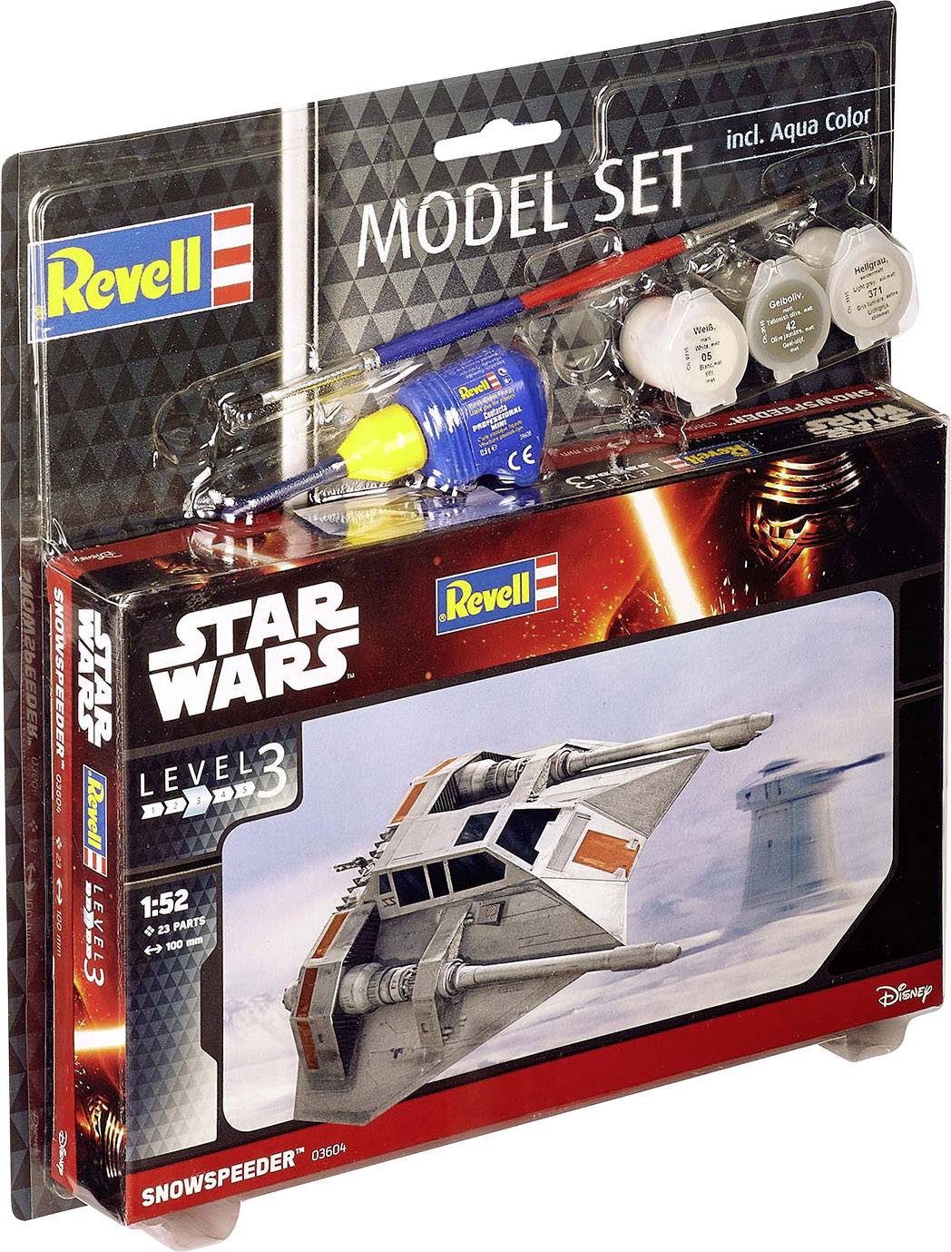 'Star Wars Snowspeeder Model Kit by Revell, Level 3, Scale 1:52, including Paints and Brushes, Suitable for Model Makers.'