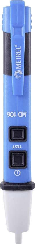 A blue digital pool water tester with two buttons and a protective cap for precise pH and temperature measurements.
