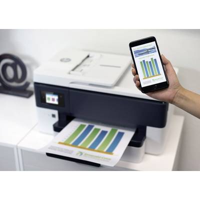 Wireless Printing from Smartphone. A printer prints a bar graph that is visible on a smartphone display.