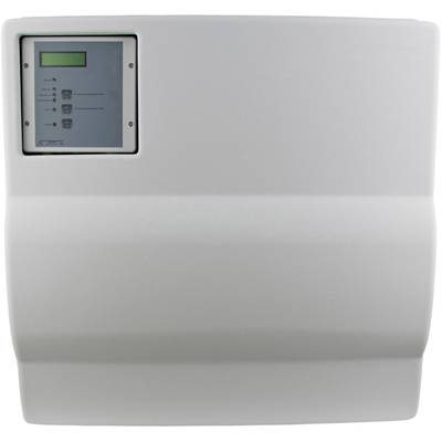 An electronic control unit with a digital display and control buttons, housed in a white casing.