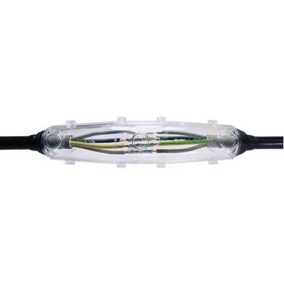 A transparent cable connector shows the joining of multiple wires within a protective sheath.