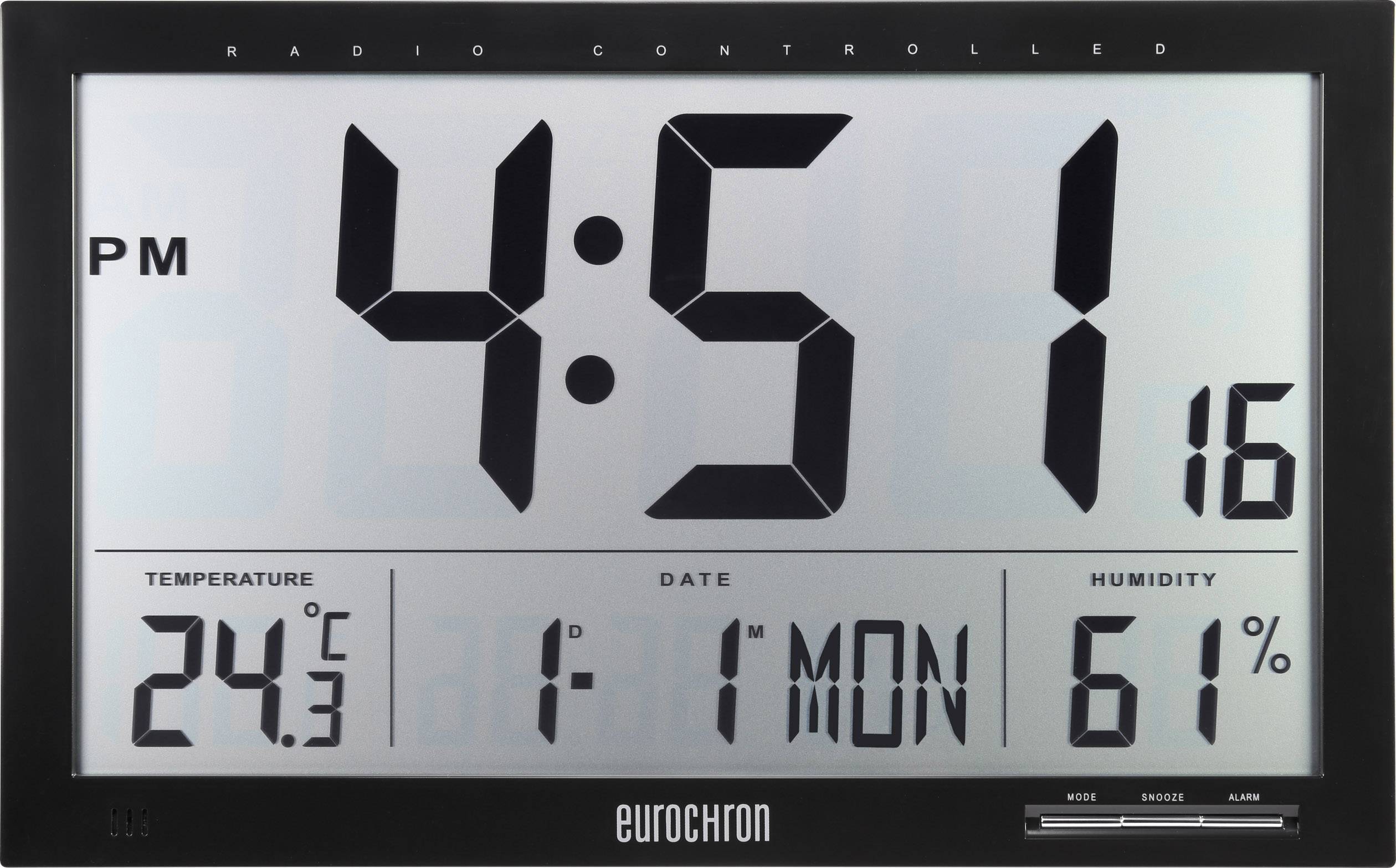Eurochron EFWU Jumbo 100 Radio Wall clock 370 mm x 230 mm x 30 mm Black