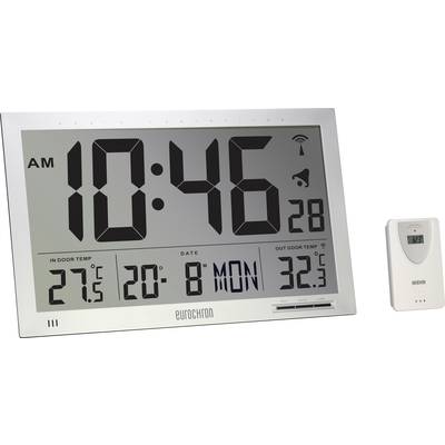 Digital clock and thermometer. Display showing time '10:46 AM', date 'Monday, 20 August', indoor temperature '27.5°C', outdoor temperature '32.3°C'.