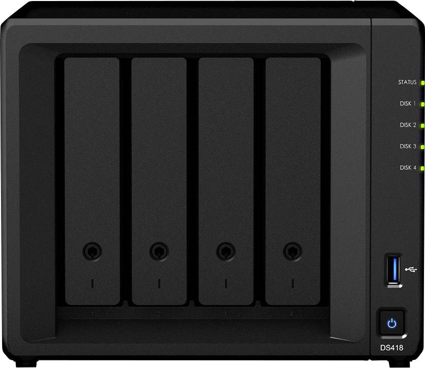 Synology DiskStation DS418 NAS server casing 4 Bay 4k video support, USB 3.0 Front panel jack DS418