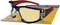 Safety goggles with black and red frame on yellow packaging. Protects the eyes during craft work or laboratory activities.
