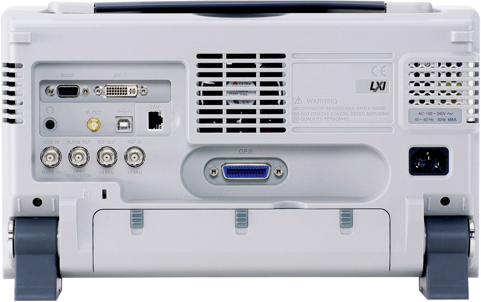 Back of a projector with various ports, including VGA, DVI and network connection, along with ventilation slots.