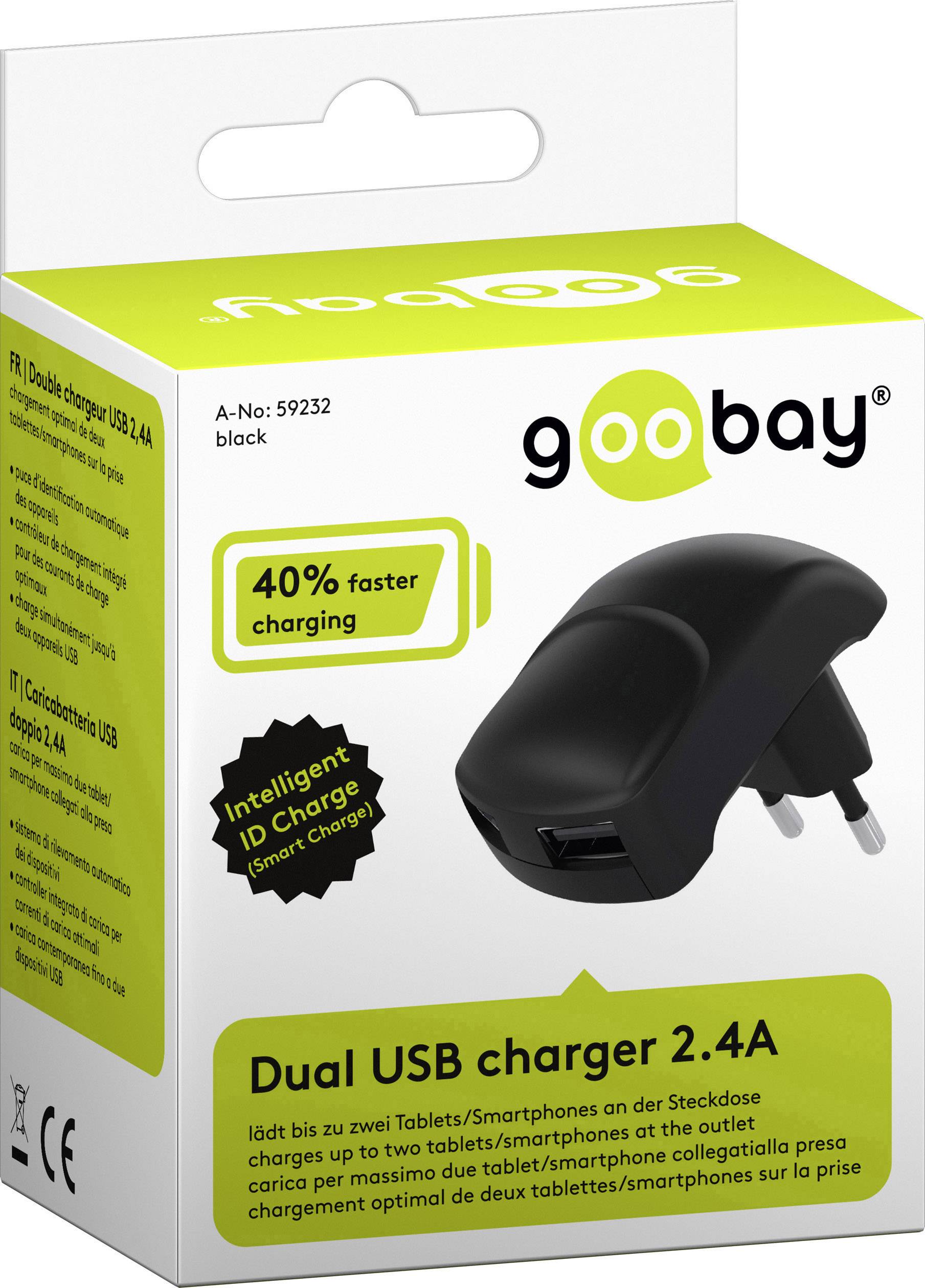 Goobay Dual 59232 USB charger Mains socket Max. output current 2400 mA