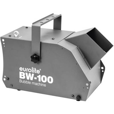 A grey bubble machine with 'eurolite BW-100 Bubble machine' written on the side, featuring a carrying handle on top.