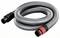 Grey, flexible vacuum cleaner hose with red and black end pieces in a spiral arrangement.