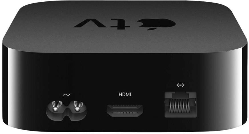 Black square streaming device with connections: power, HDMI and Ethernet on the rear.