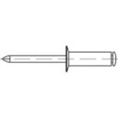 A simple drawing of a blind rivet shows its cylindrical shaft, head, and conical tip.
