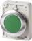Large green push button in a white housing, often used to activate a device or as an emergency stop switch.
