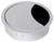 Round, silver cable grommet with black brush insert for neat cable routing on a table or workspace.