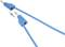 Two blue measuring leads with banana plugs. One points to the other with an arrow indicating the brass-coated tip.