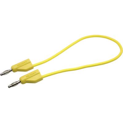 A yellow banana plug connection cable with two plugs labelled 'Voltcraft' for electrical connection.