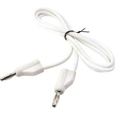 A white cable with two banana plugs at the ends.