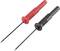 Two test probes, one red and one black, with plastic handles. The tips are long and thin, suitable for measuring electrical values.